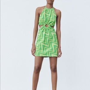 Zara green dress jacquard style